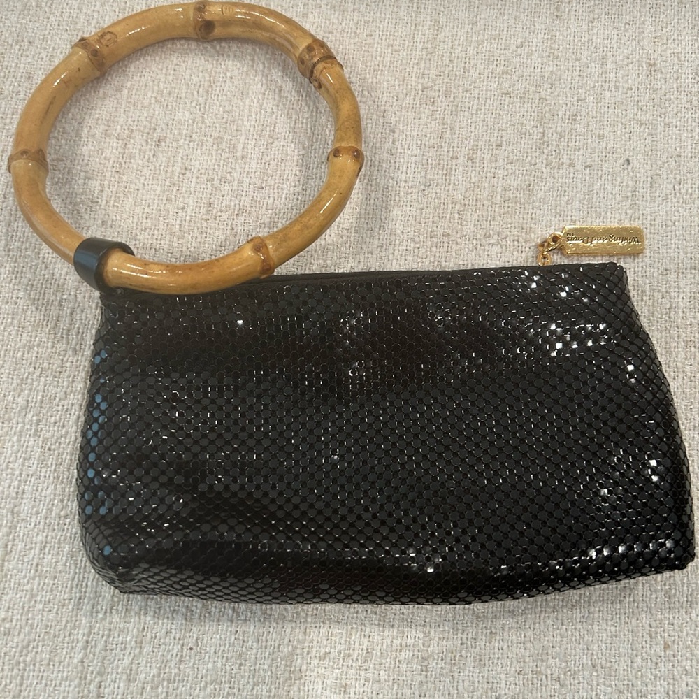 Whiting & Davis Black Mesh Clutch with Bamboo Handle
